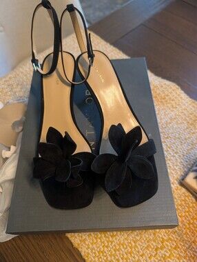 Ann Taylor Black Suede Floral Slingback Sandals